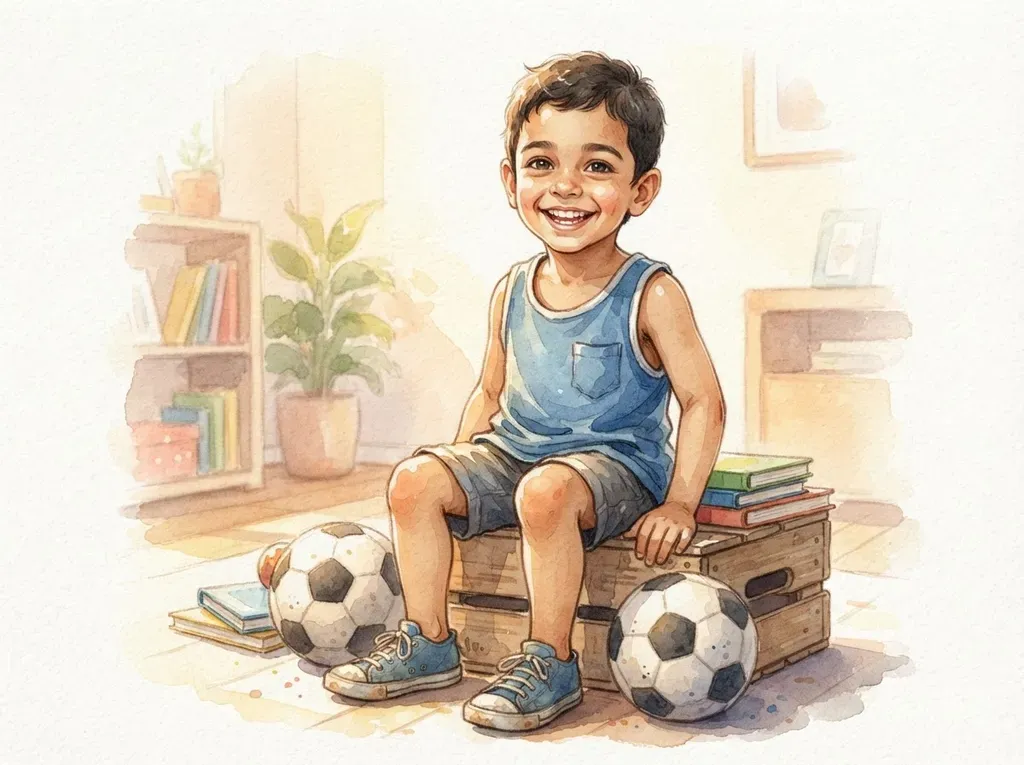 A storybook portrait of a smiling boy