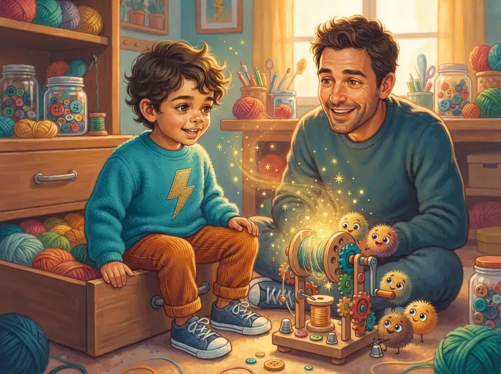 The machine whirs to life with sparkles as fuzzy echo creatures gather round